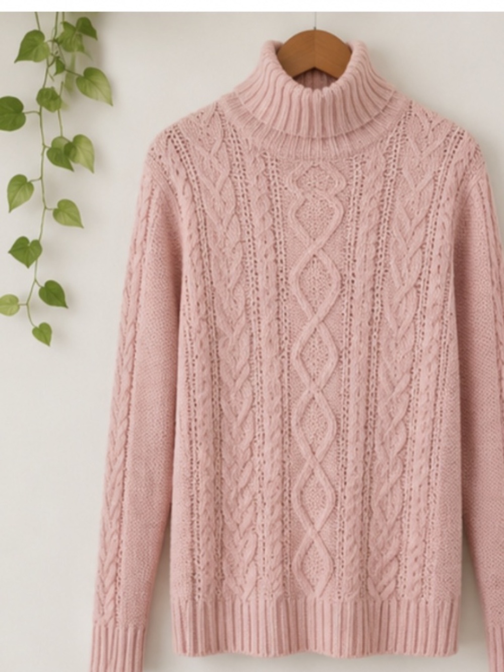Title: Chaps • Ralph Lauren Pink CHANKY Cable Knit Mock Neck Sweater • Size L - Picture 2 of 9